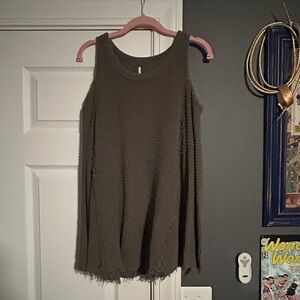 Free People Shoulderless Fringe Hem Top - Olive